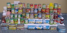 HUGE MIXED Vintage Play Food Lot 112 Items CANNED ITEM PRETEND CAN OPENER BOXED