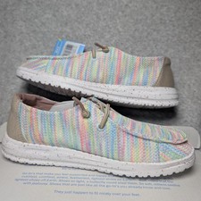 Hey Dude Wendy Youth Size 3 Stretch Aurora White Rainbow Striped Slip On Shoes
