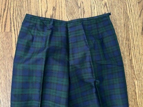 1990’s Talbots Black Watch Plaid 100% Silk High Waist Flat Front Pants Size 8 - Picture 4 of 8