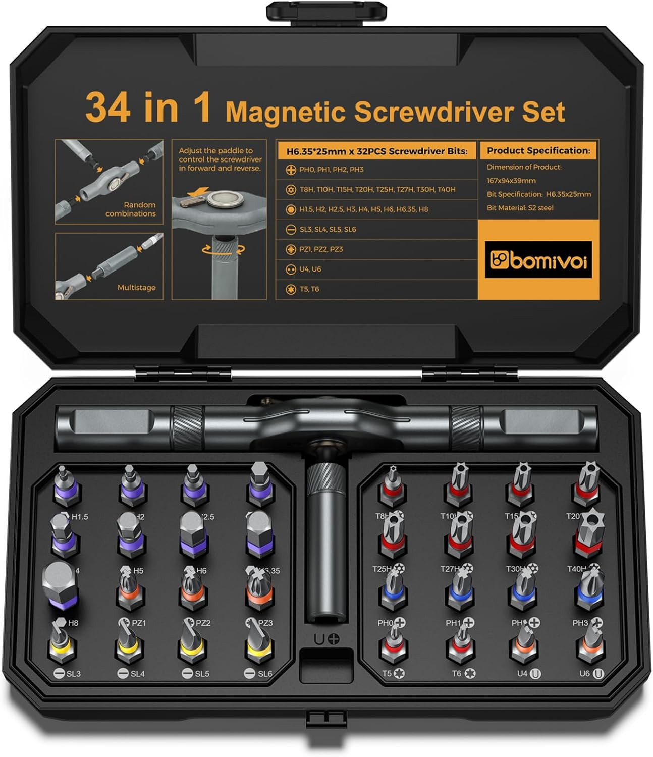 34 in 1 Magnetic Screwdriver Set, DIY Ratchet Screwdriver Set, Multi Bit Magneti