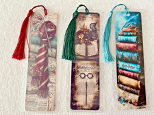HARRY POTTER COLORFUL VARIETY OF BOOKMARKS set of 3 LAMINATED WITH TASSELS