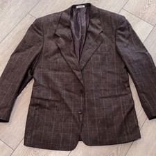 Yves Saint Laurent Blazer Mens 42 Brown Silk Wool Plaid Windowpane Sport Coat