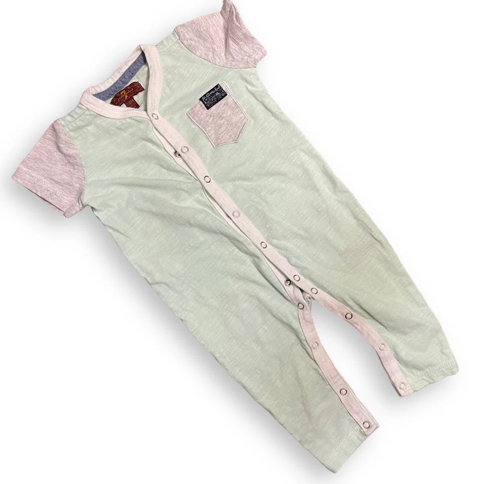 7 For All Mankind Jumpsuit Baby Boy 3-6 Months Green One Piece Coverall Pocket - Image 2 of 4