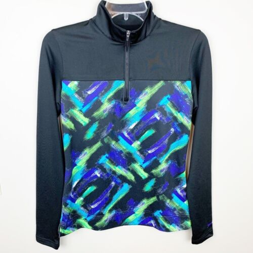 NEW SLAZENGER GOLF Womens 1/4 Zip Mockneck Stretch Shirt Black Green Blue L - Bild 2 von 8