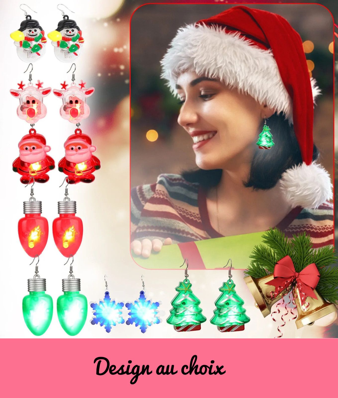 Boucles d'oreilles lumineuses de Noël leds avec 3 modes d'éclairage originaux