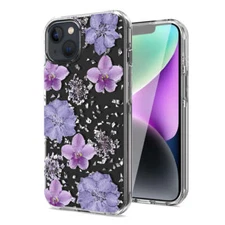 Reiko Pressed Dried Flower Design Phone Case for iPhone 14 Plus in Purple