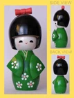 Creative Kokeshi Doll - Green Kimono with White Flower