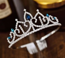Women Girls Blue Princess Crystal Frozen Elsa Inspired Hair Tiara Crown headband