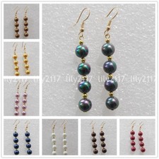 11 Colors 8/10/12mm South Sea Shell Pearl Round Beads Gold Hook Dangle Earrings