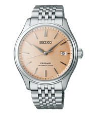 New Seiko Presage Classic Series Stainless Steel Orange Dial Mens Watch SPB467