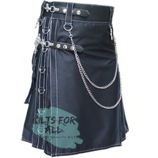 Black Stud Utility Kilt With White Thread - Kilts By US Seller