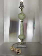 Vintage Bedside Lamp Green Satin Glass Extra Glass Font Hand Painted 1950s  048