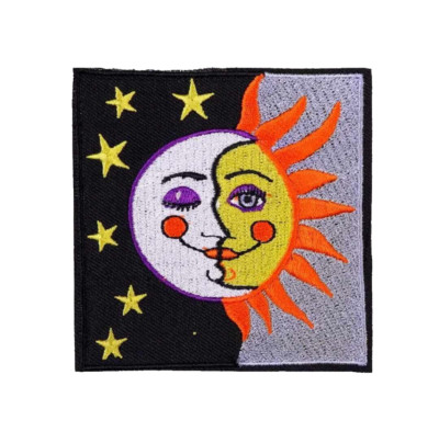Aufnäher Mond Sonne und Sterne Finsternis bestickt zum Aufnähen oder Aufbügeln