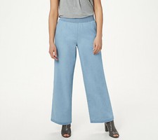 Denim  Co. Regular Stretch Denim Wide Leg Pull-On Pants, Bleach Wash XS 