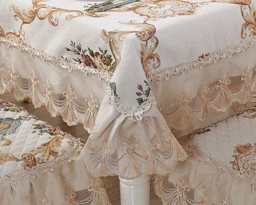 Chenille Rectangle Vintage Lace Tablecloth Events Round Dining Chair Cover - Picture 3 of 45
