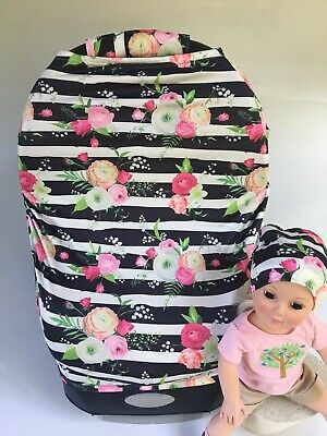 Premium Multi-Use Car Seat Canopy Nursing cover+Infant baby Beanie Carrying Case 