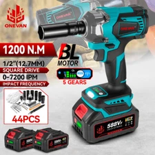 Cordless Impact Wrench 1/2" High Torque Brushless Drill Driver With 2 Batteries