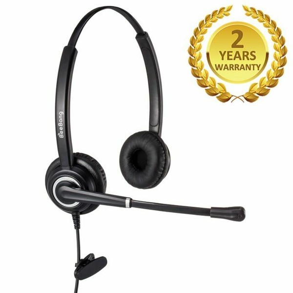 Telephone Headset Dual Ear Rj9 Wired Call Center With Noise Cancelling for Desk for sale online