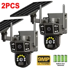 3 Lens HD 9MP WiFi Solar Camera Wireless Outdoor CCTV PTZ Home Security IR Cam