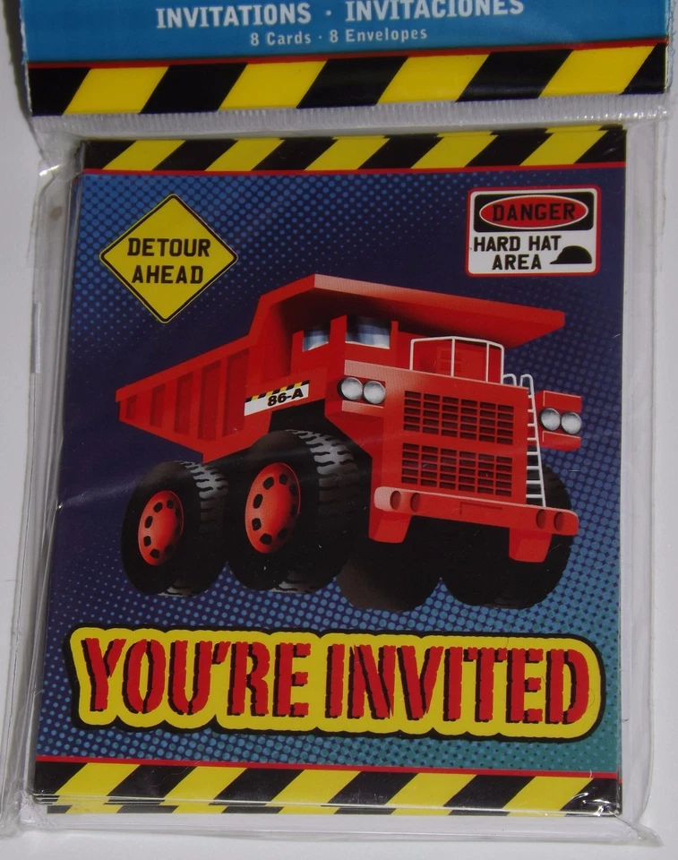 Construction Birthday Party Invitations, Dump Truck Birthday Party Invites 8pk - Image 2 of 2