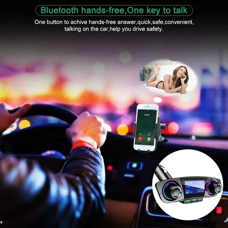 Bluetooth 5.0 Car Adapter Auto Wireless Dual FM/AUX Transmitter Kit MP3 Player - Image 3 of 4