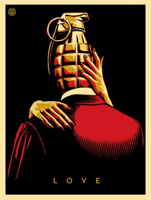  LOVE IS THE DRUG'' (RED) - RARE SCREEN PRINT BY SHEPARD FAIREY/OBEY -  S/N