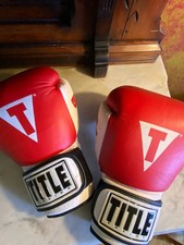 Title Red and White Leather Boxing Gloves Gel...