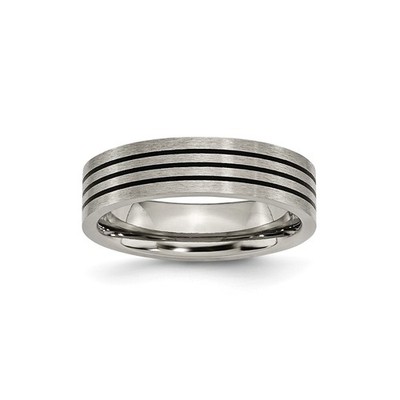 Mens Titanium Enameled Flat 6mm Satin and Polished Wedding Band Ring
