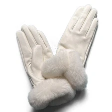 Winter Warm Fashion Gloves for Women with Fox Fur Trim and Sheepskin Leather