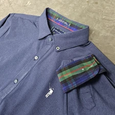 William Murray Shirt Mens Large Blue Button Down Golf Performance Stretch Plaid