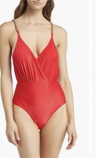 FARM Rio Beaded Strap Plunge Neck Red One Piece Swimsuit Size L NWT 195