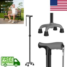 Walking Cane Travel Hiking Stick 4-Pronged Quad Base Adjustable Height For Adult
