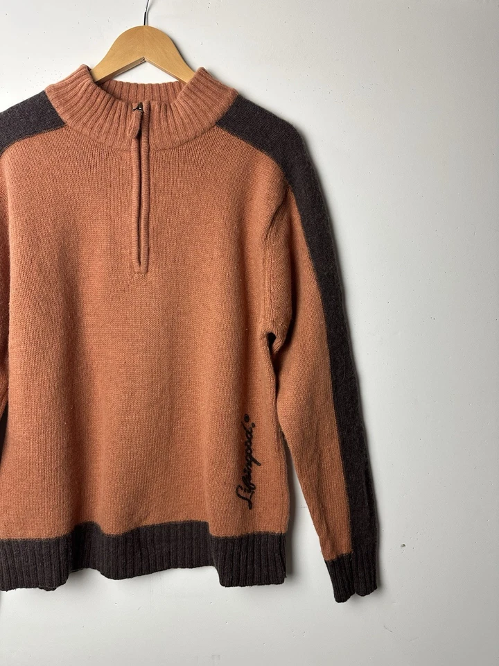 Life Is Good Lambs Wool Blend 1/4 Zip Sweater Orange Logo Preppy Outdoor Retro M - Image 2 of 4