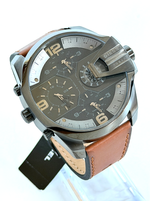 DIESEL DZ7445 Men's Uber Chief Three-Hand Brown Leather Watch Gift