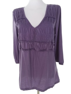 DRANELLA Damen Bluse Gr. XL Lila Baumwolle 100% 3/4 Ärmel Einfarbig V-Ausschnitt
