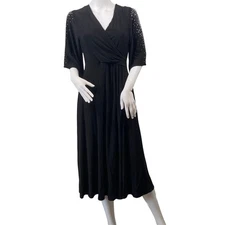 MSK Black Midi Dress Size M NWT Embellished Slit Sleeve Cocktail Evening Glam