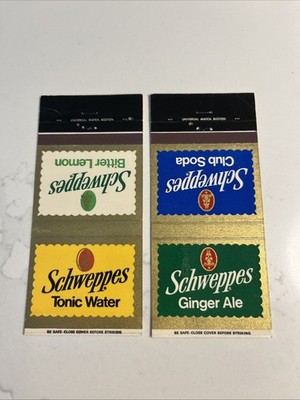 Schweppes Ginger Ale Bitter Lemon Tonic Lot Of 2 Matchbook Covers