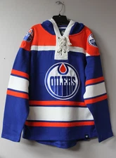 New NHL Edmonton Oilers old time jersey style mid weight cotton hoodie men's XL