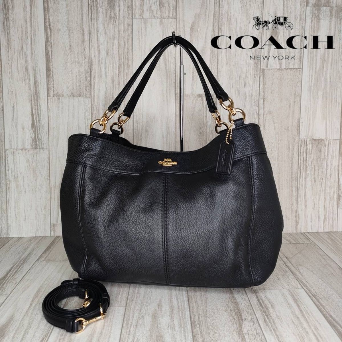 COACH Genuine Leather 2-Way Handbag Shoulder Bag 50cm Stylish Tote