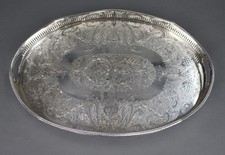 Antique Sheffield Silver Plated Oval Gallery Serving Tray c.1900