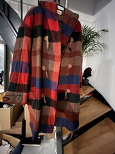 Karierter Damen Woll Mantel mit Kapuze Gr Größe 42 Stoff