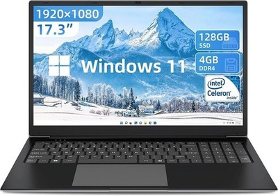 SGIN 17.3'' FHD Laptop Notebook-Intel Celeron Up to 2.8 GHz 128GB memory 4GB RAM