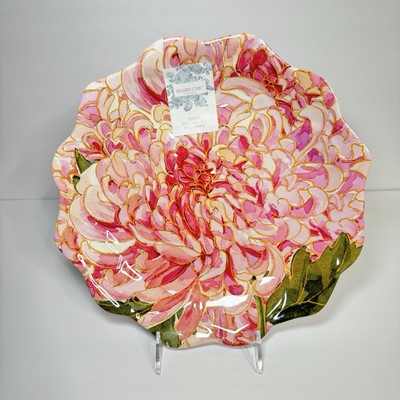 Shabby Chic Pink Peony 11'' MELAMINE Dinner Plate Floral Gold Low Bowl Setof4  