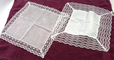 Set of 2 Ladies Womens White Cotton Lace Handkerchiefs Doily Wedding 10" Square