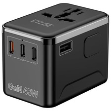 VYLEE Universal Travel Adapter PD45W GaN International Power Adapter 3 USB C 1 U