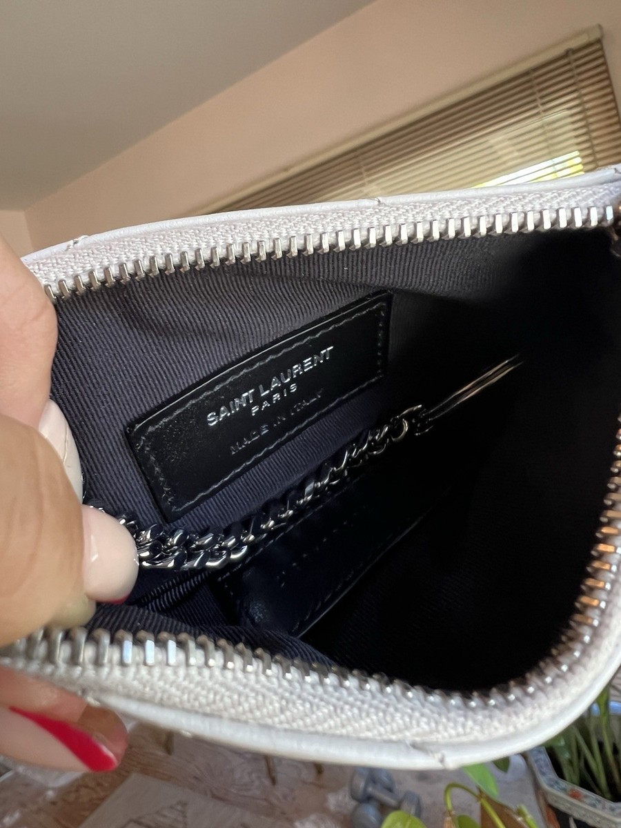 YSL SAINT LAURENT Monogram Key Pouch Matelassé Leather ICY WHITE