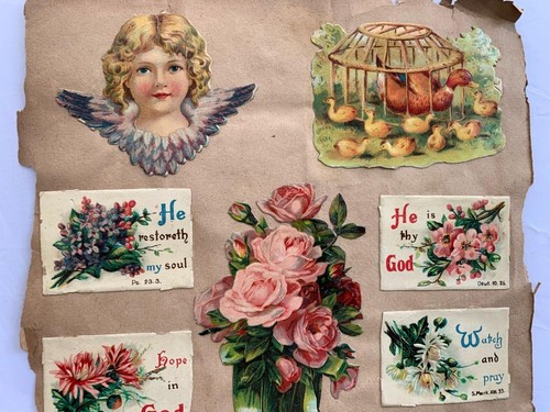 20 Antique Calling Greeting Die Cut Art Cards on 1 Page Bible Rose Angel Animals - Picture 3 of 9