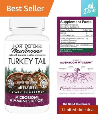 Organic Turkey Tail Capsules - Superfood for Gut Health & Immune System - 60 Ct