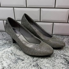 LifeStride Glitter Sparkle Heels Pumps Women US 9 Silver Metallic Comfort