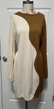 PRETTY LITTLE THING Size XXL Cream Camel Sweater Dress Wavy Colorblock Womens
